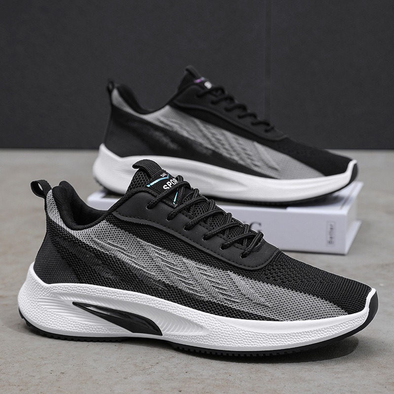 Knit Fabric Lace Up Sneakers - designer running shoes man breathable knit