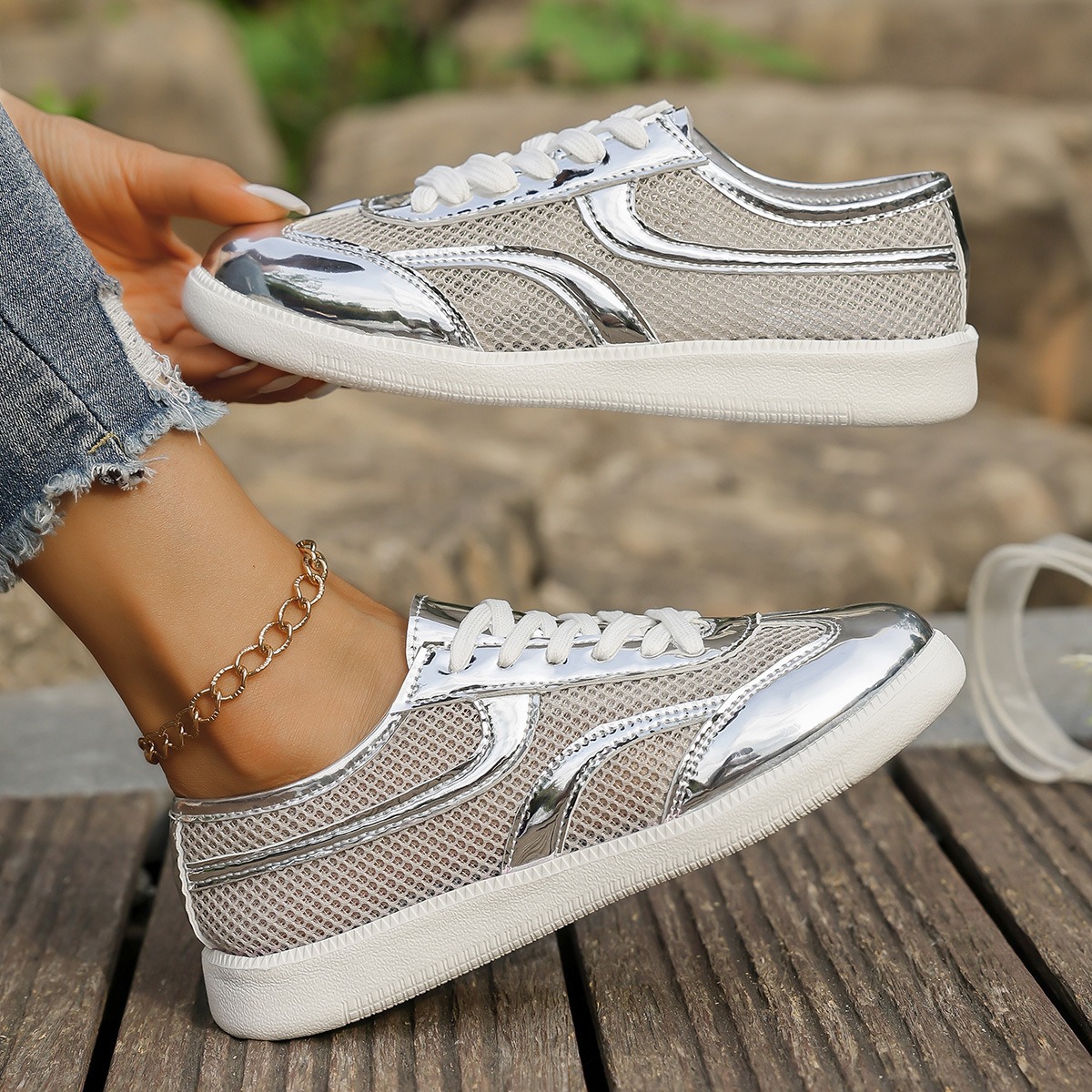 New Women's Sneakers Breathabl - đánh giá và giá Knit Fabric Lace Up Sneakers