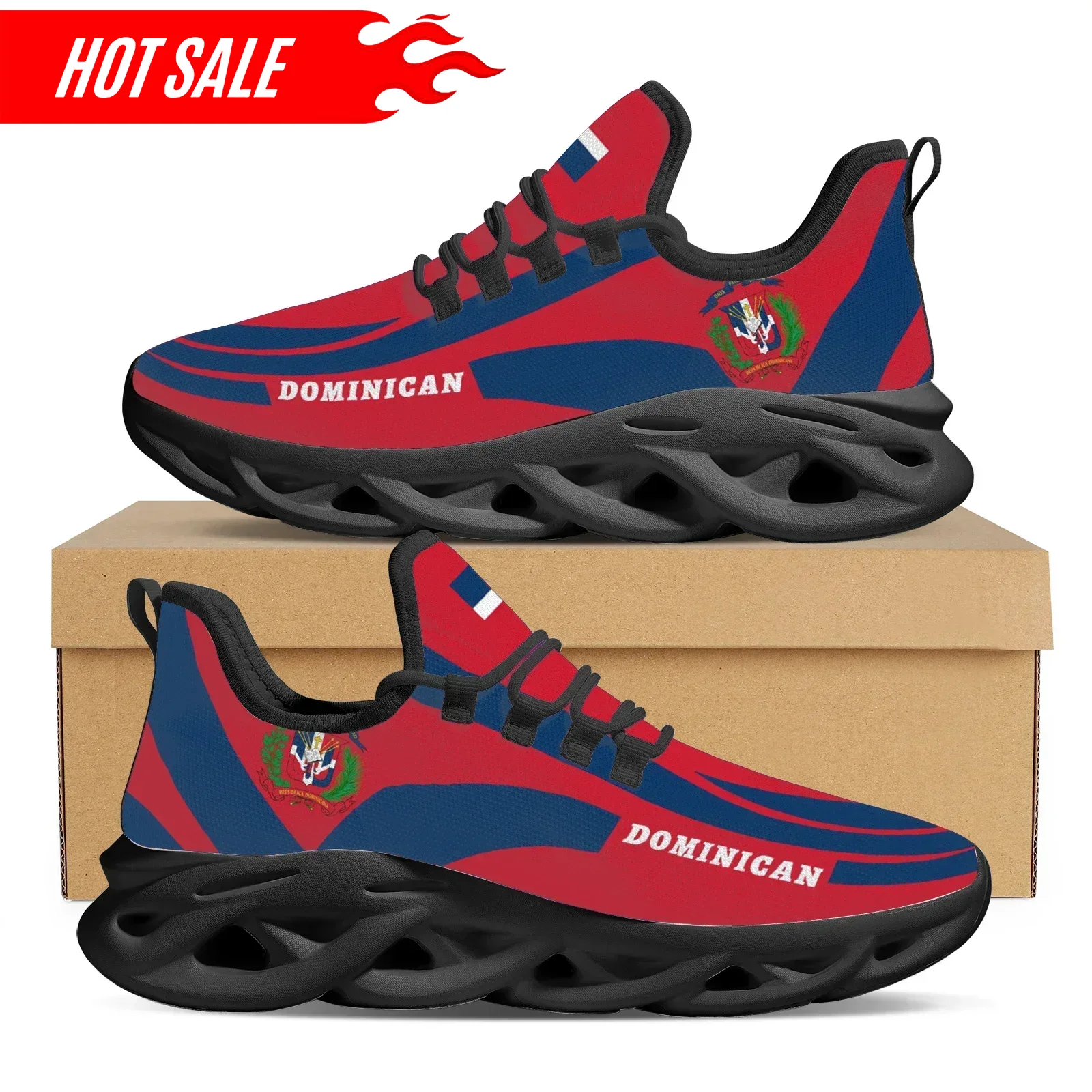 Hot Dominican Flag National Em - đánh giá và giá Knit Fabric Lace Up Sneakers