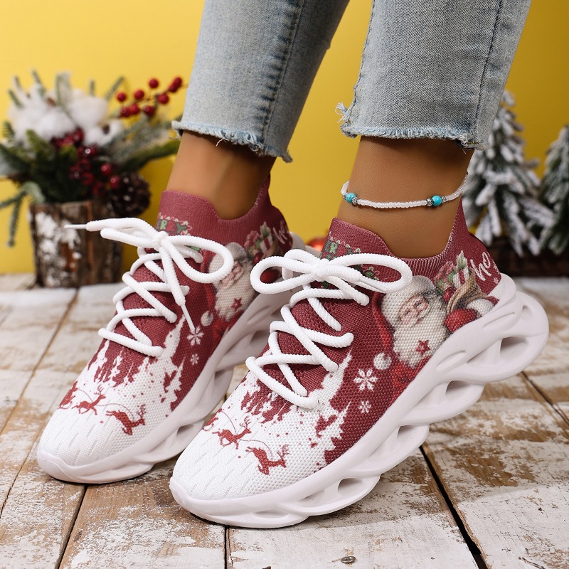 Fashion New Knitted Mesh Print - đánh giá và giá Knit Fabric Lace Up Sneakers