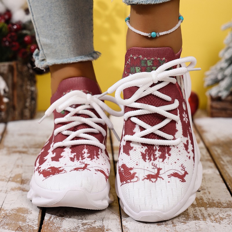 Fashion New Knitted Mesh Print - đánh giá và giá Knit Fabric Lace Up Sneakers