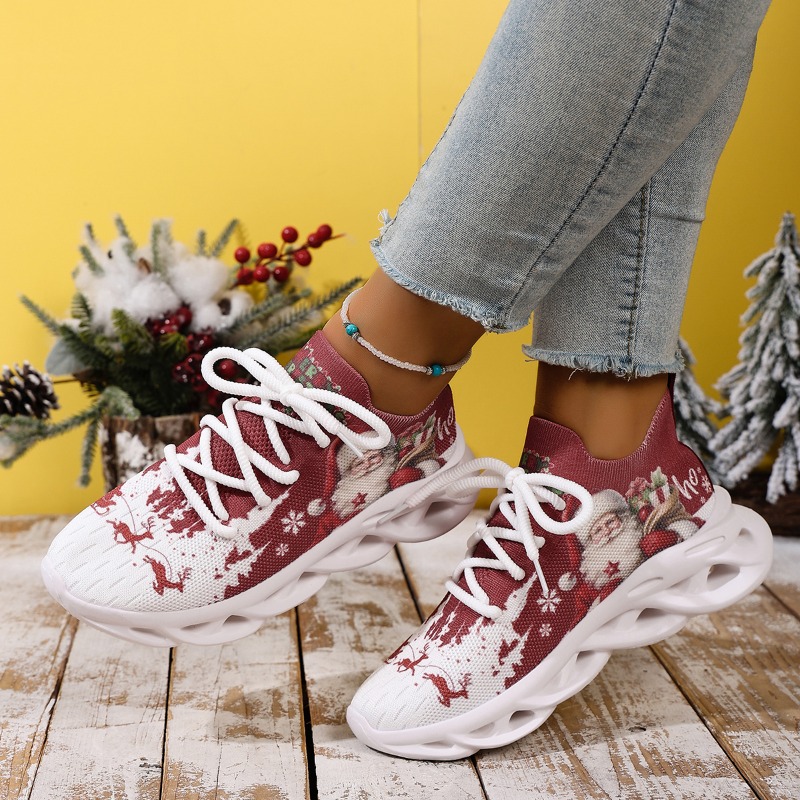 Fashion New Knitted Mesh Print - đánh giá và giá Knit Fabric Lace Up Sneakers