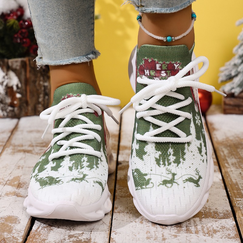 Fashion New Knitted Mesh Print - đánh giá và giá Knit Fabric Lace Up Sneakers
