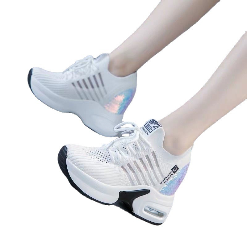 2025 Spring Sequined Casual Sh - đánh giá và giá Knit Fabric Lace Up Sneakers
