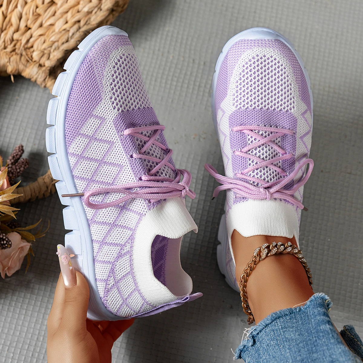 Women Knit Sock Sneakers, Rhom - đánh giá và giá Knit Fabric Lace Up Sneakers