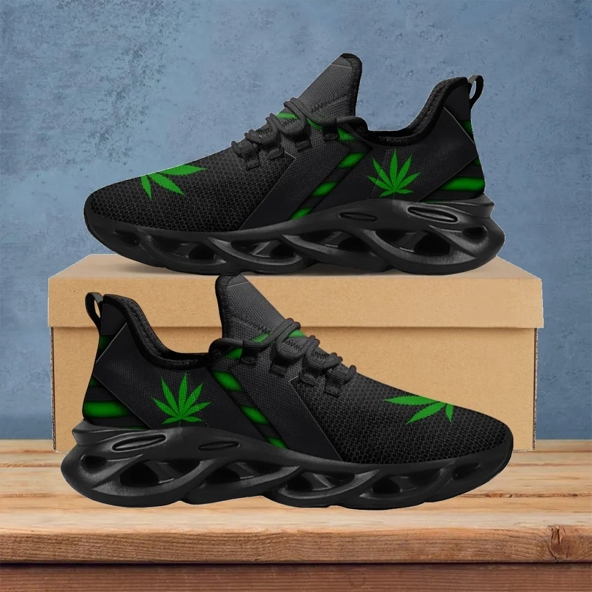 Green Weed Leaves Printing Ath - đánh giá và giá Breathable Mesh Athletic Shoes