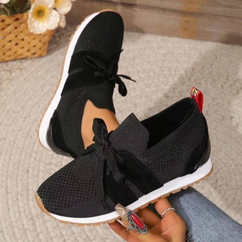 New Black Knit Breathable Wome - đánh giá và giá Knit Fabric Lace Up Sneakers