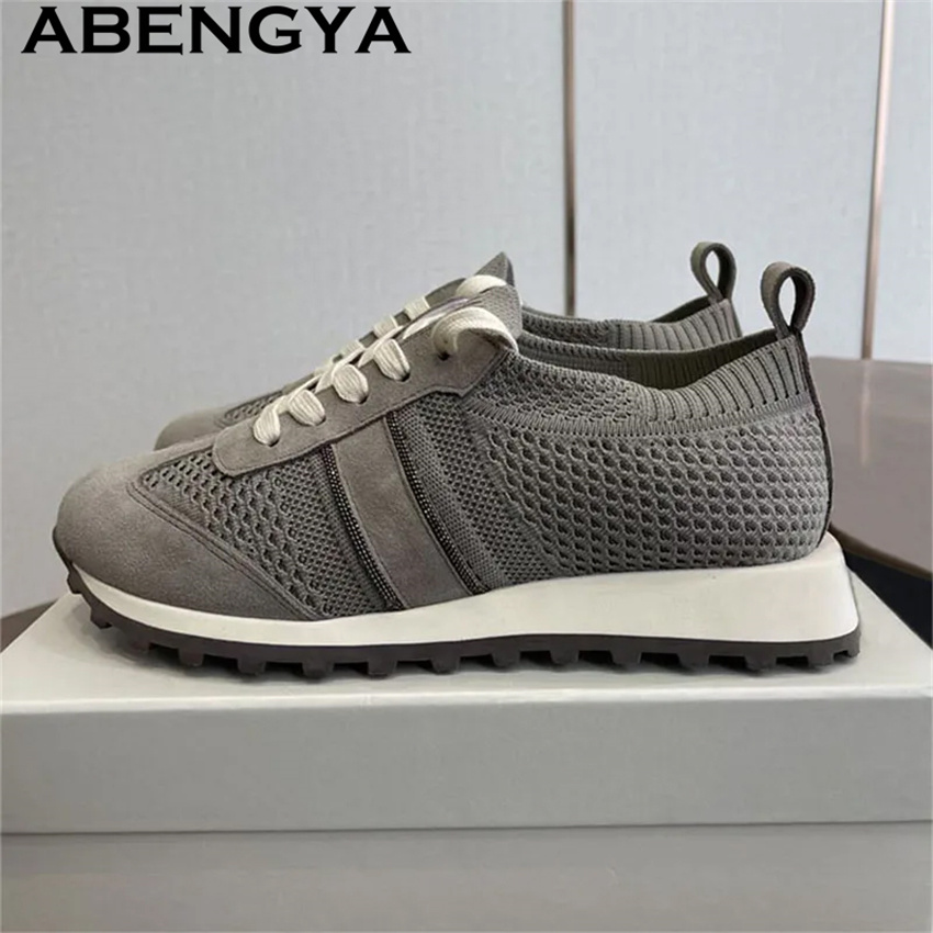 2026 Spring Hot Sale Knitted L - đánh giá và giá Knit Fabric Lace Up Sneakers