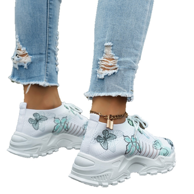Women Butterfly Print Mesh Sne - đánh giá và giá Knit Fabric Lace Up Sneakers